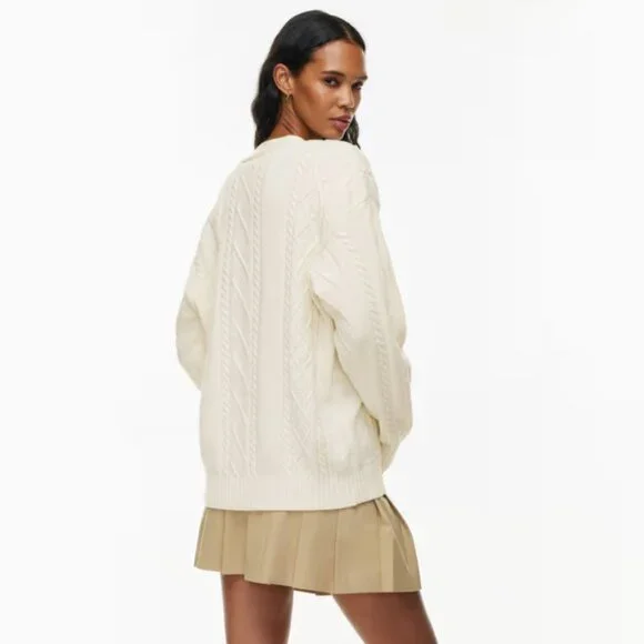 Aritzia Sunday Best Lamora Cream V-Neck Cable-Knit Cardigan - Picture 3 of 8